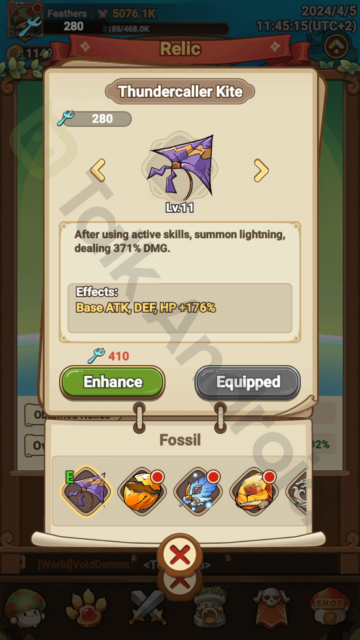 Copyrighted image of the Thundercaller Kite's relic overview in Legend of Mushroom.