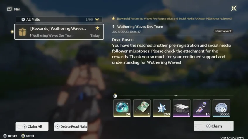 Mail Rewards - Wuthering Waves