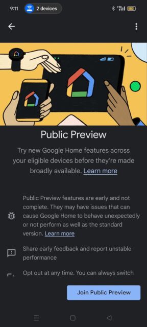
Public Preview program on Google Home app