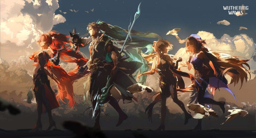A wallpaper of a few important characters from Wuthering Waves.