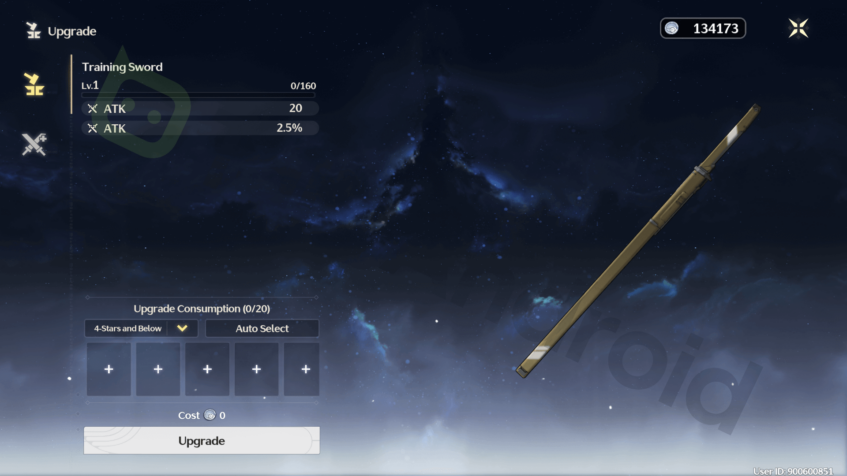 Copyrighted image of the Training Sword being Upgraded in Wuthering Waves.