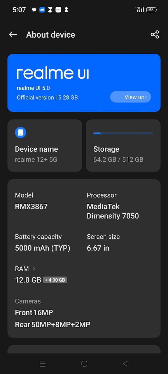 About device menu on Realme 12 Plus 5G