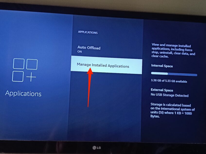 Applications menu on Fire Stick
