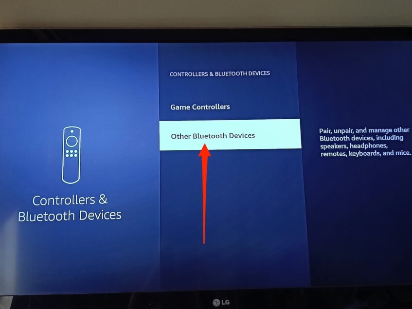 Controllers and Bluetooth devices menu on Amazon Fire TV Stick