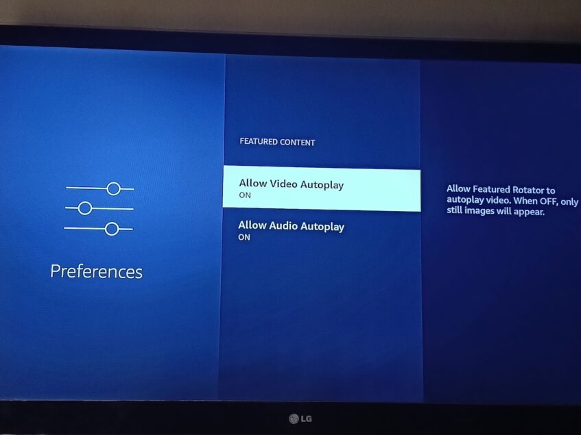Disabling video and audio autoplay settings on Amazon Fire TV Stick
