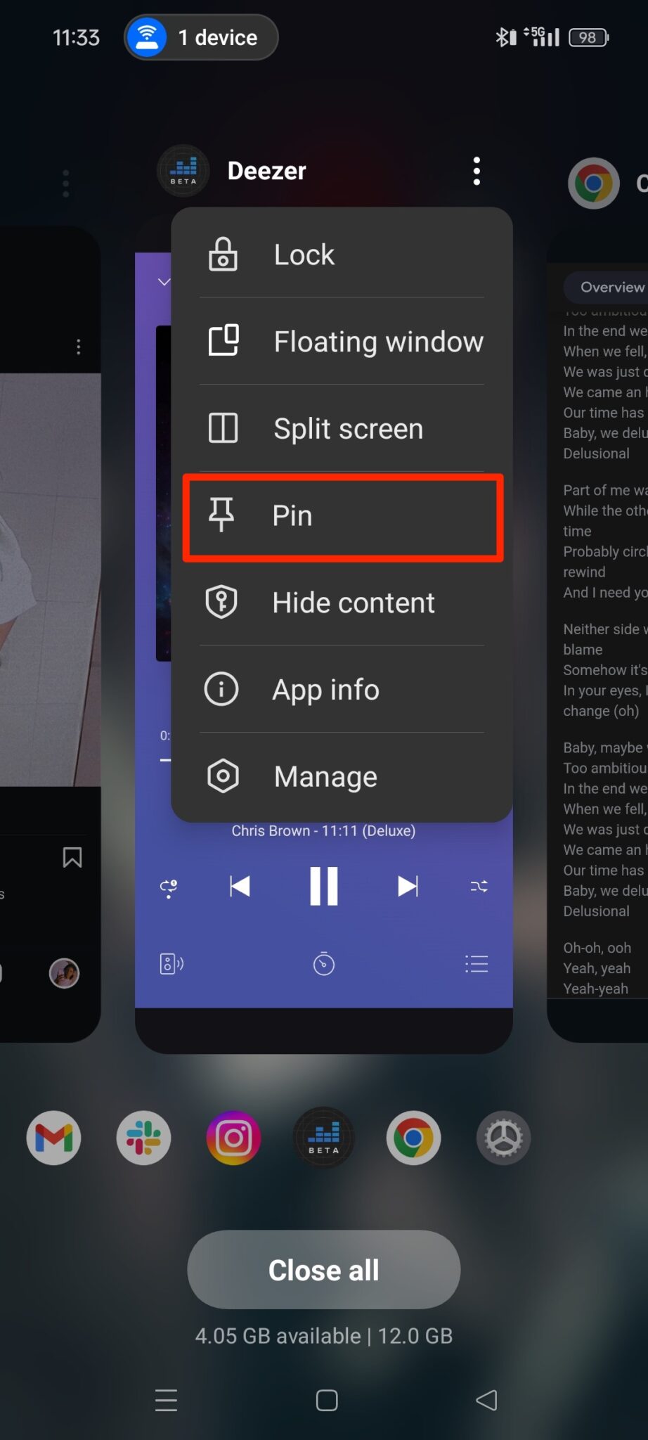 Pinning Deezer app to Android screen