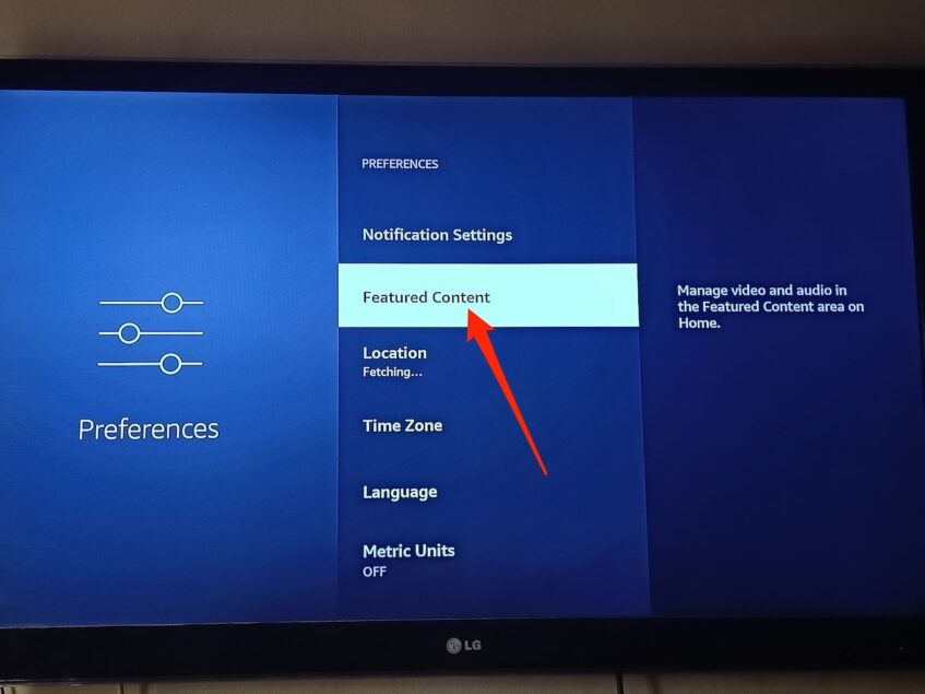 Preferences menu on Amazon Fire TV Stick