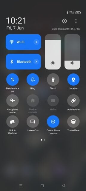 Realme 12 Plus Quick Settings panel