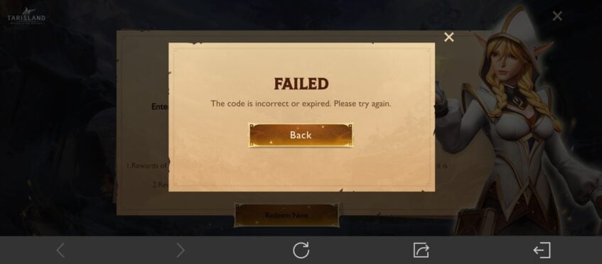 Invalid code