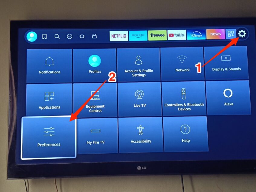 Selecting Preferences option in Amazon Fire TV Stick settings