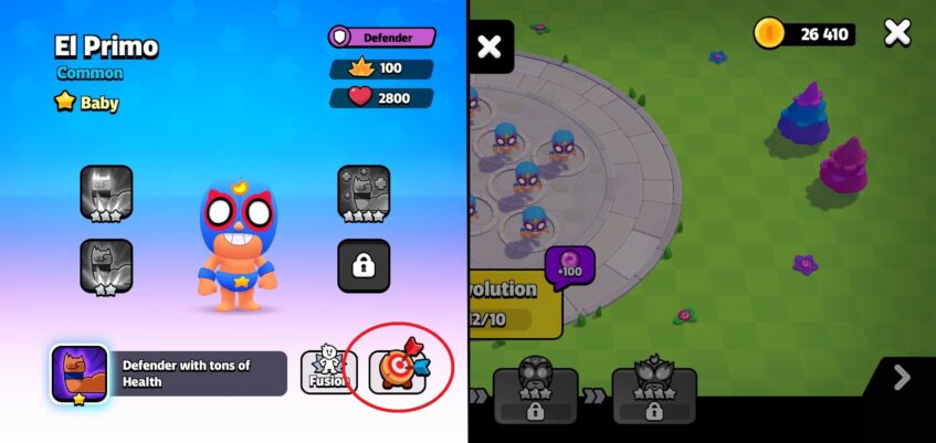 The Training icon under El Primo's details in Squad Busters.