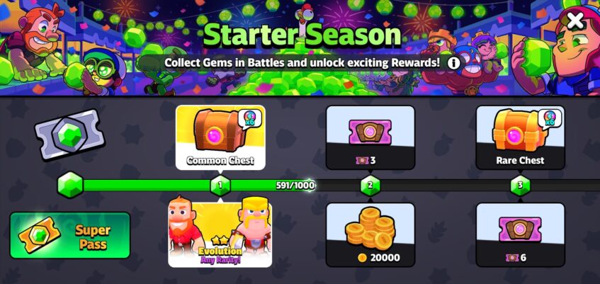 The Gem Pass and Super Pass under the Starter Season in Squad Busters.