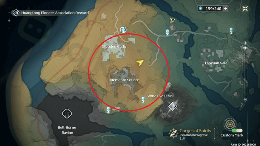 Copyrighted map image of Memento Square and its surroundings in Wuthering Waves.