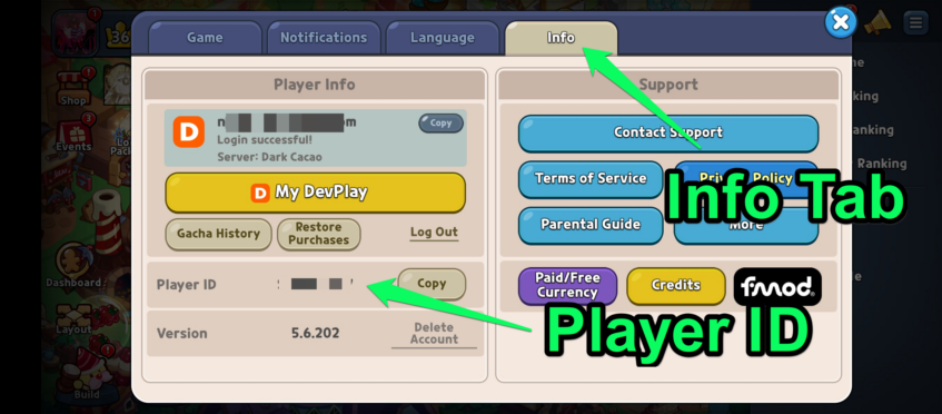 Info and Player Id