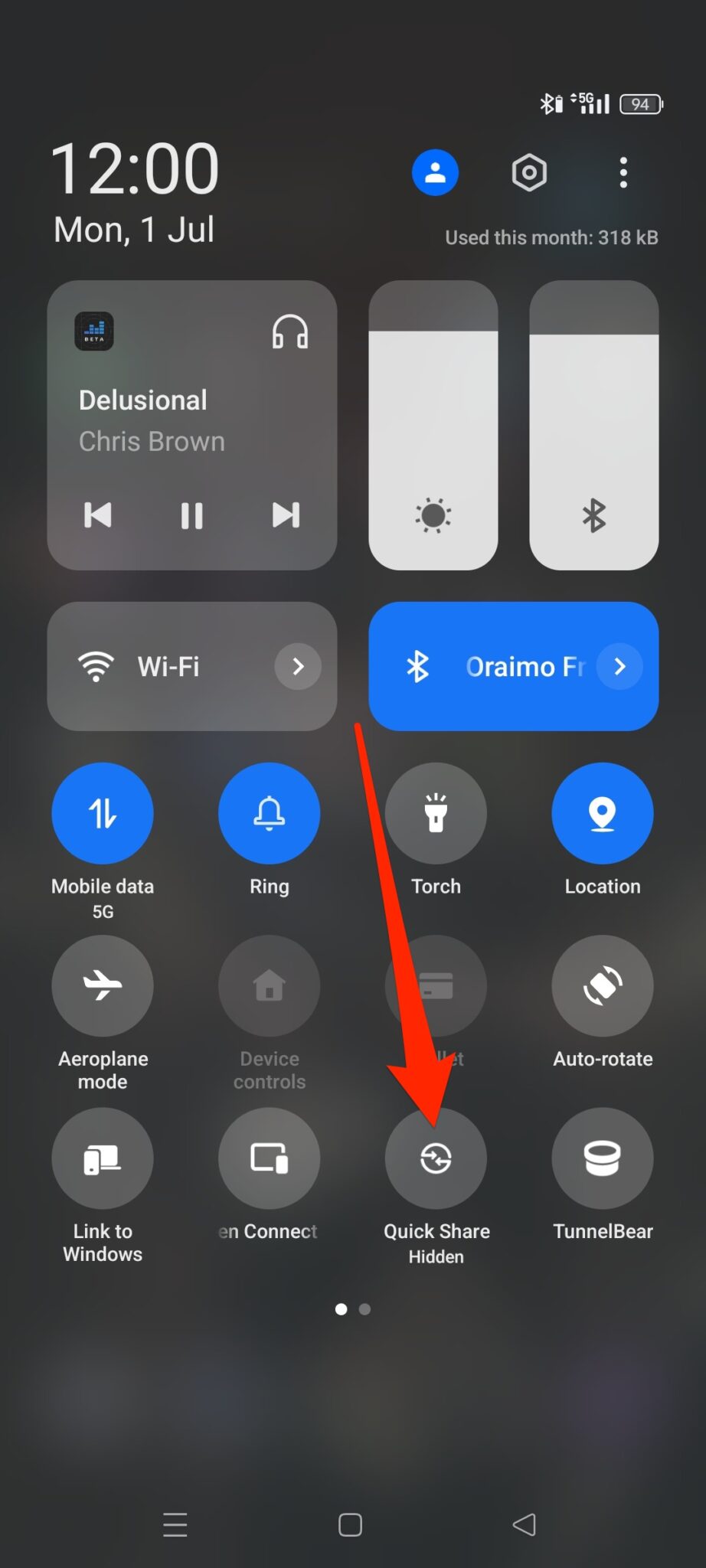 Quick Share tile in Android Quick Settings panel