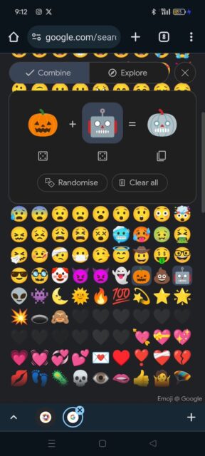 Robot pumpkin emoji created with Emoji Kitchen on Google Search
