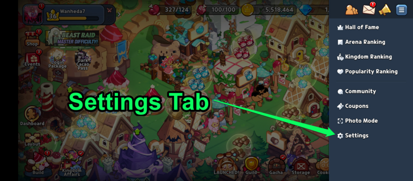 Settings Tab