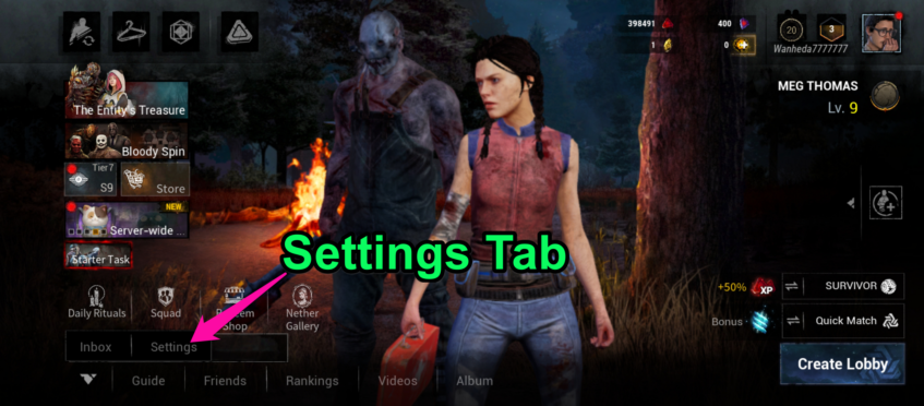 Settings tab