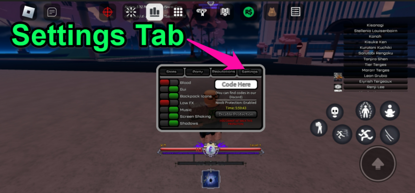 Settings tab