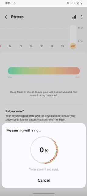 Stress menu on Samsung Health app