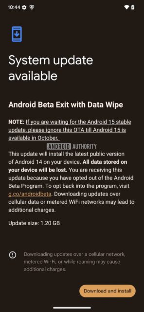 Android 14 Beta Exit OTA