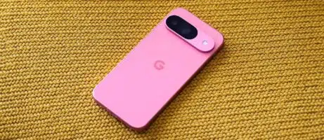 Rear view of Pixel 9 in Rose Quartz color