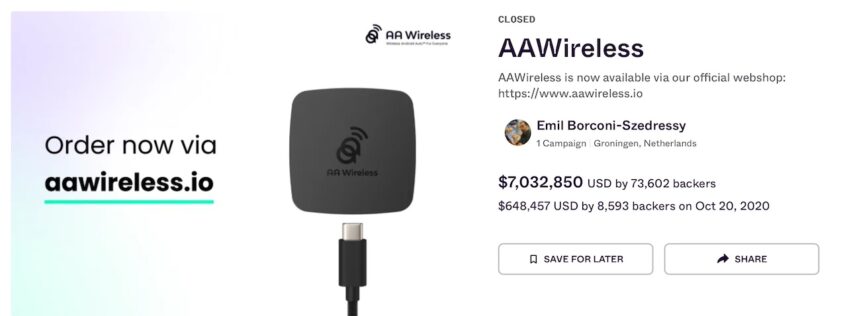 AAWireless crowdfunding campaign results on Indiegogo website