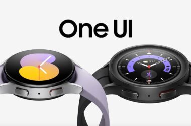 One UI text above two Galaxy smartwatches