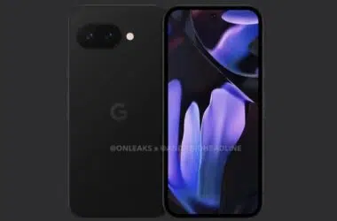 Upright view of Pixel 9a front and back sides