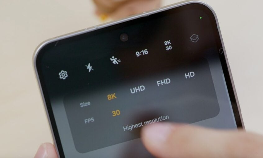 Close-up shot of the S24 FE 8K recording feature