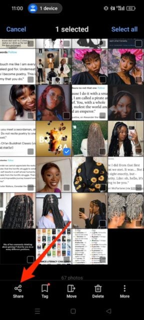 Selecting images on Android phone gallery app
