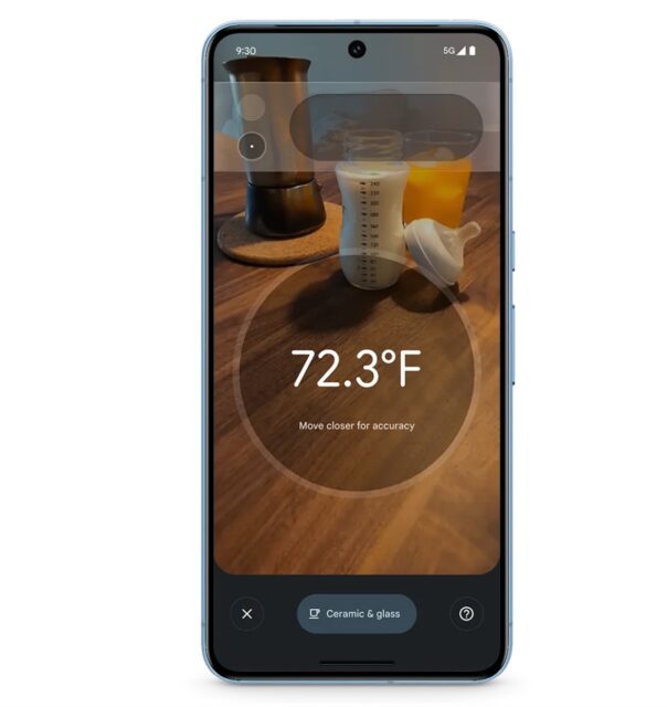 Thermometer app mockup on Pixel phone