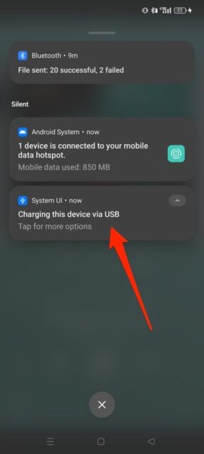 USB connection notification on Android