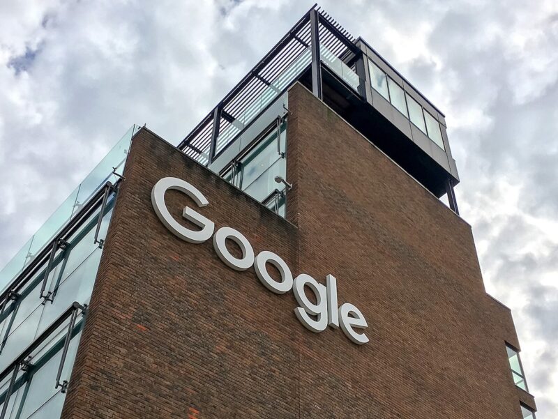 Brown building with Google logo