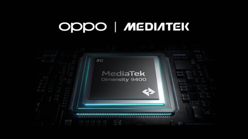 MediaTek Dimension 9400 render with Oppo and MediaTek logos above it