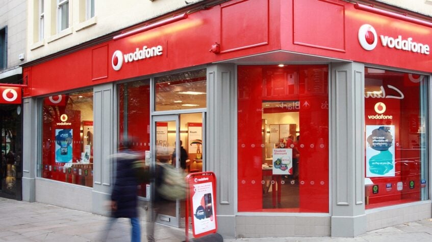 Front view of Vodafone store in the UK