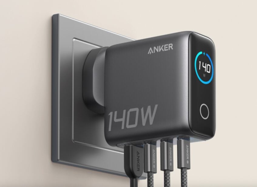 Anker 140W charger with cables connected to four ports