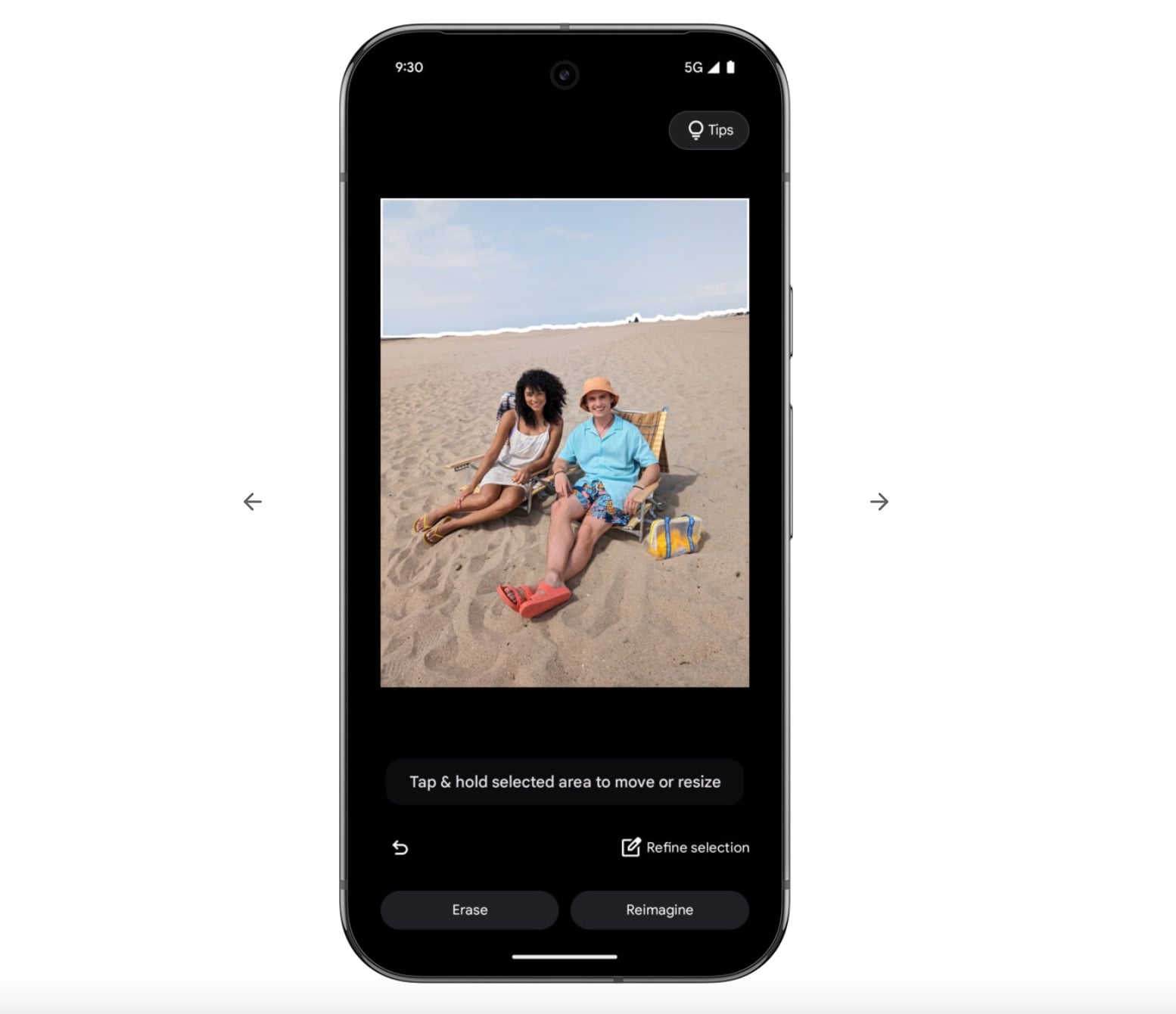 Google photo with options to erase or reimagine highlighted part