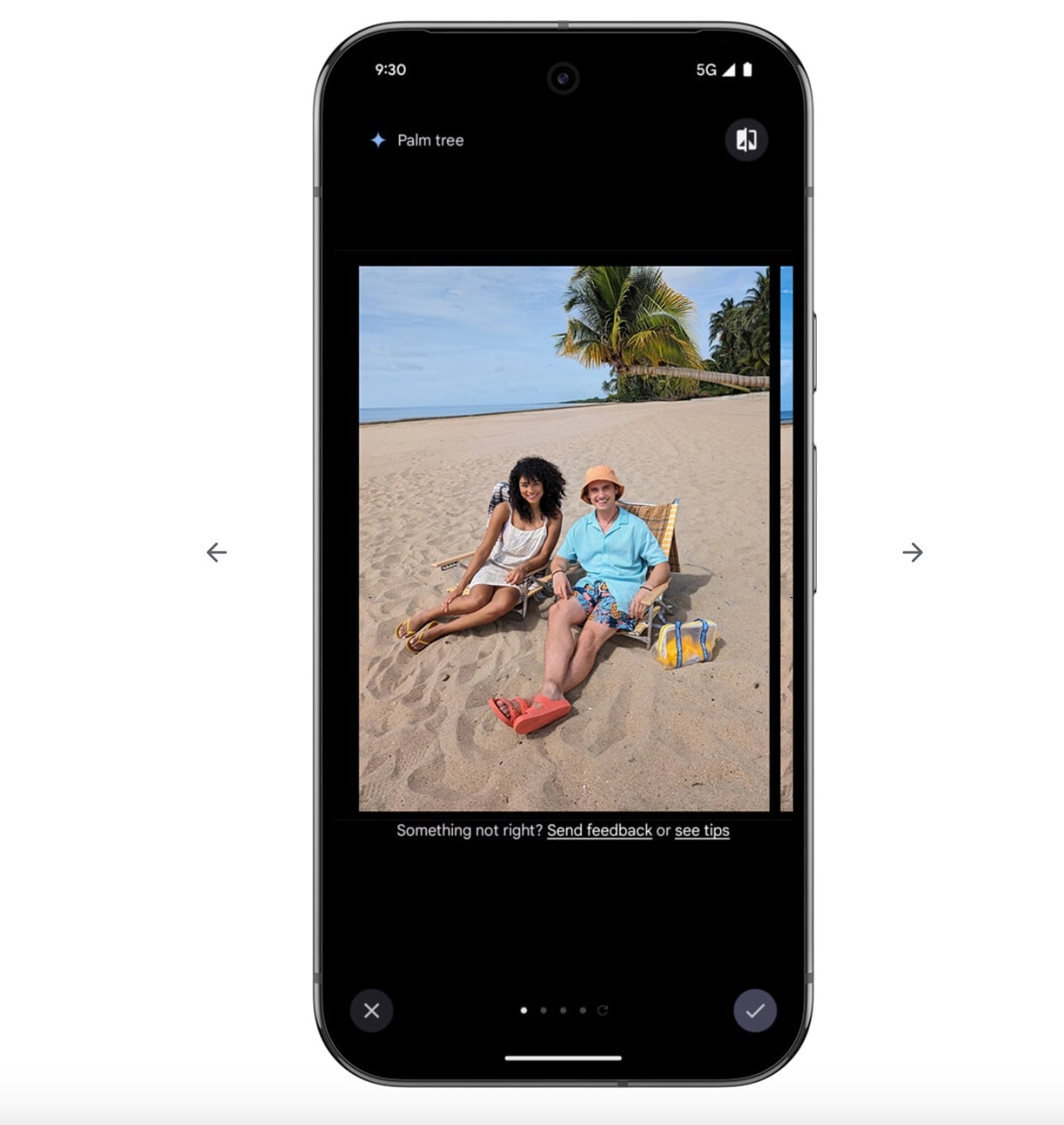 Palm tree added with AI to photo background in Google Photos