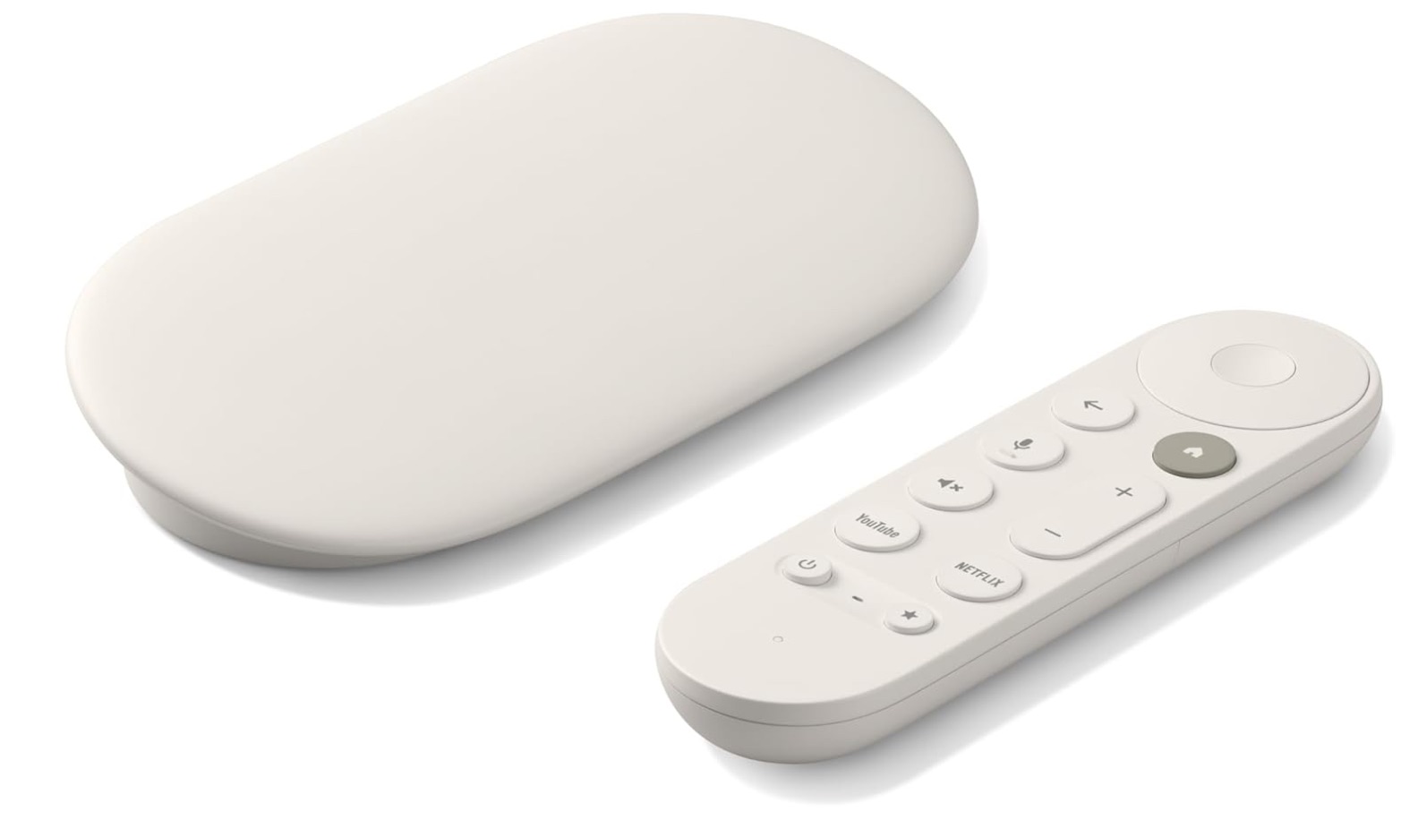 White Google TV Streamer with remote control