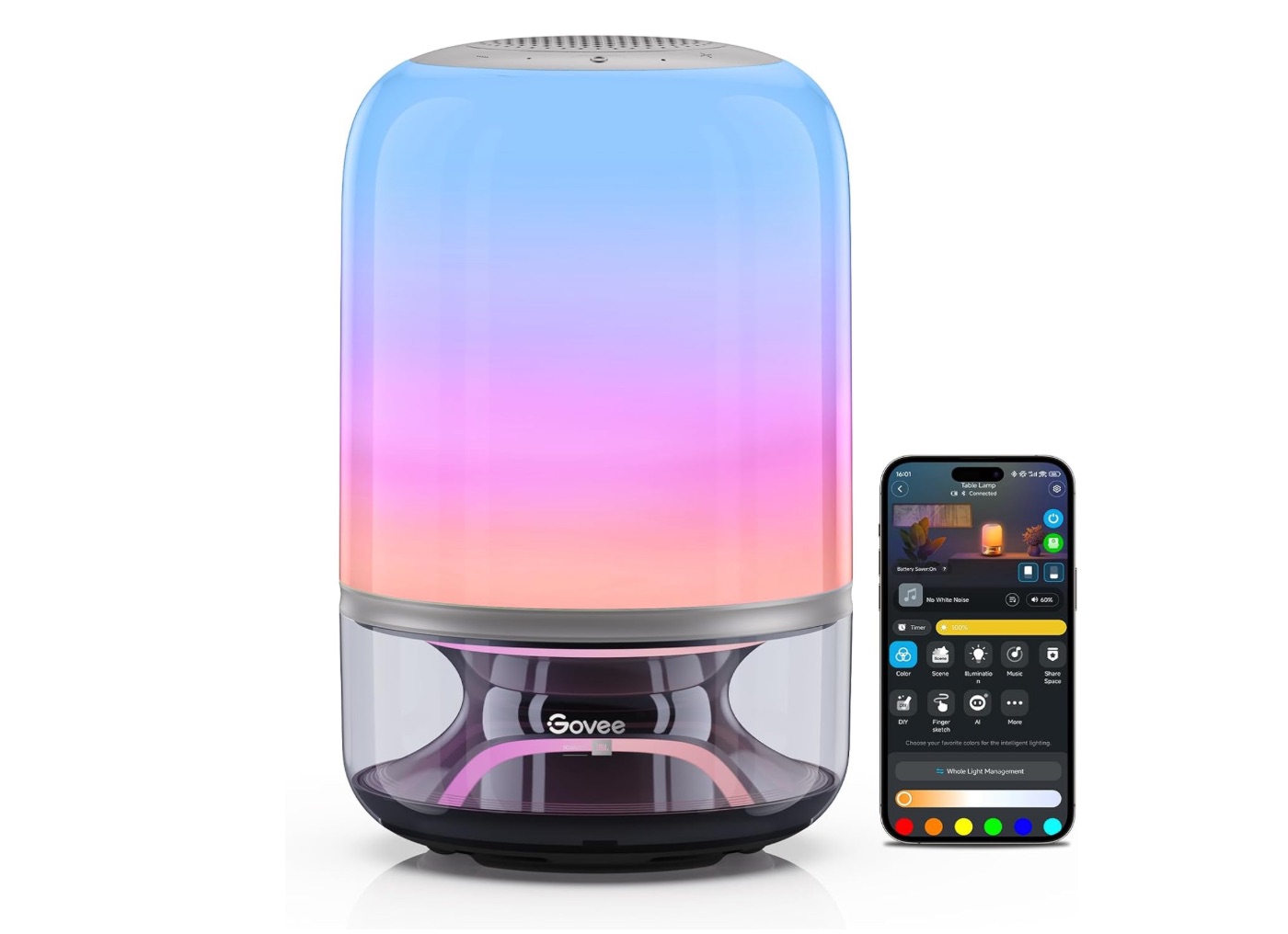 Lamp with gradient light beside app on phone