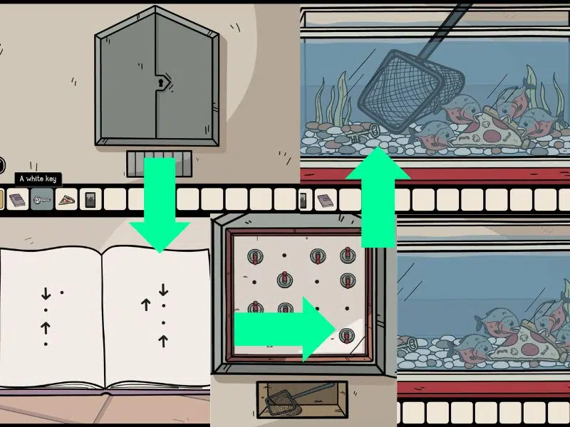 Grey cabinet, notebook, fish net