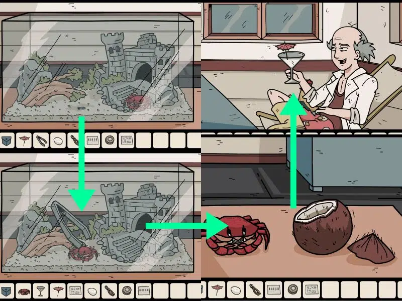 can opener, sardines, tweezers, crab