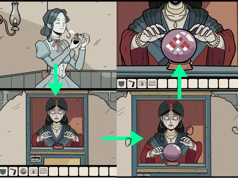 ghost girl, ticket, fortune teller, crystal ball