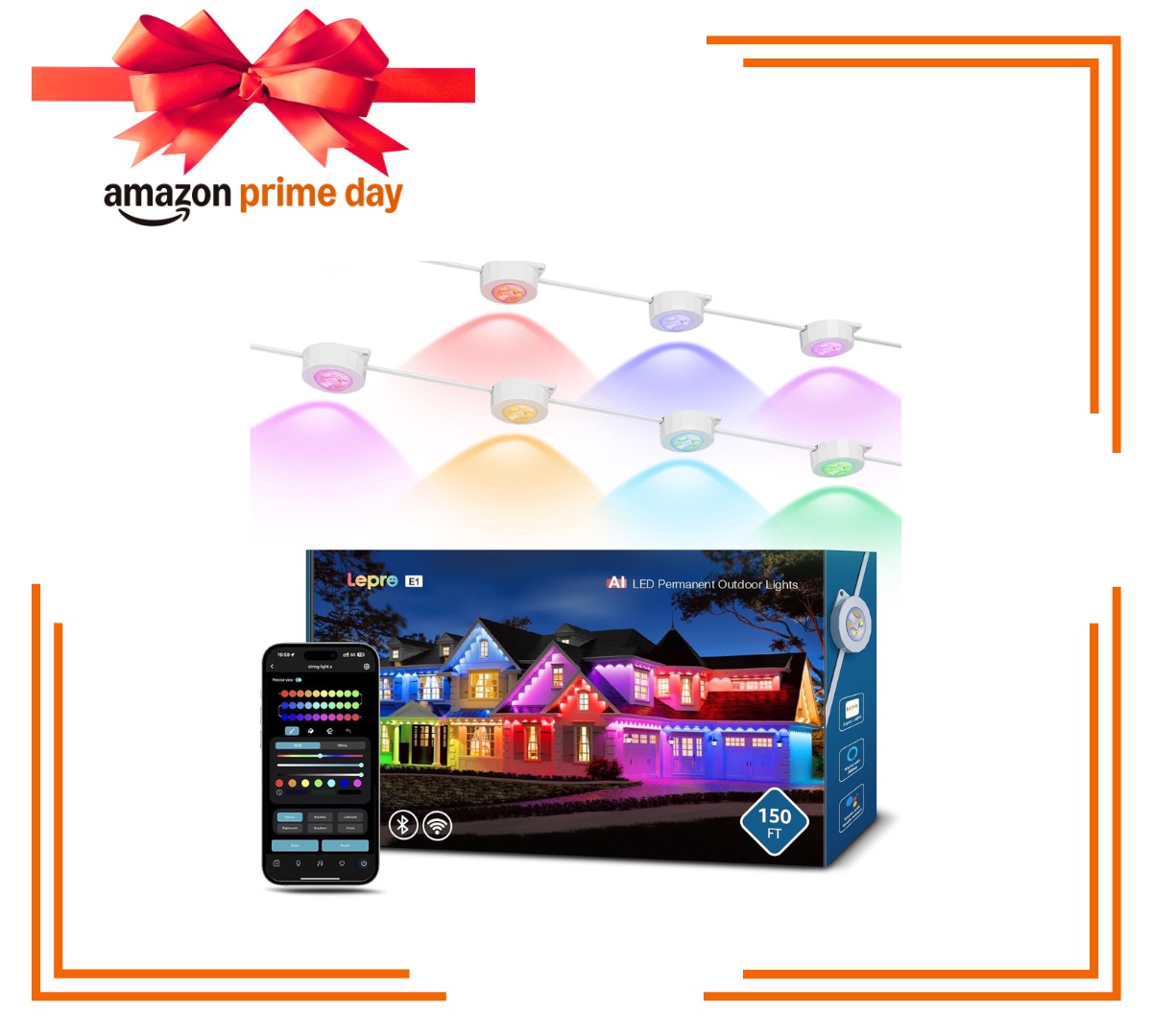 Smart light kit inside orange gift border with Amazon Prime Day logo above