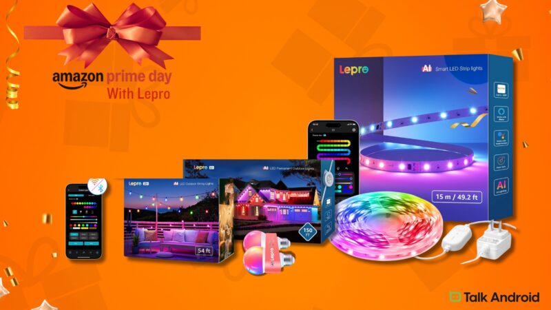 Four smart light kits with orange background and Amazon Prime Day logo above