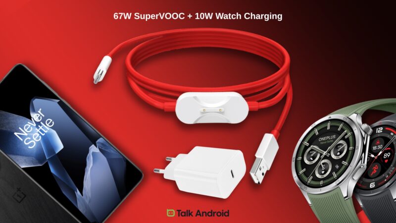 OnePlus phone / watch/ charger on red and black background