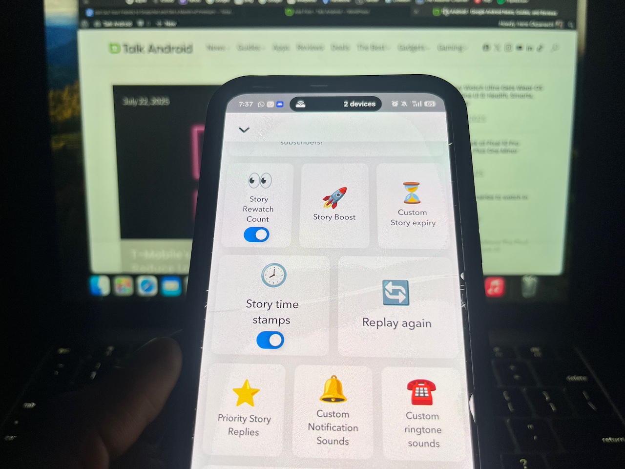 Menu showing different Snapchat Plus perks