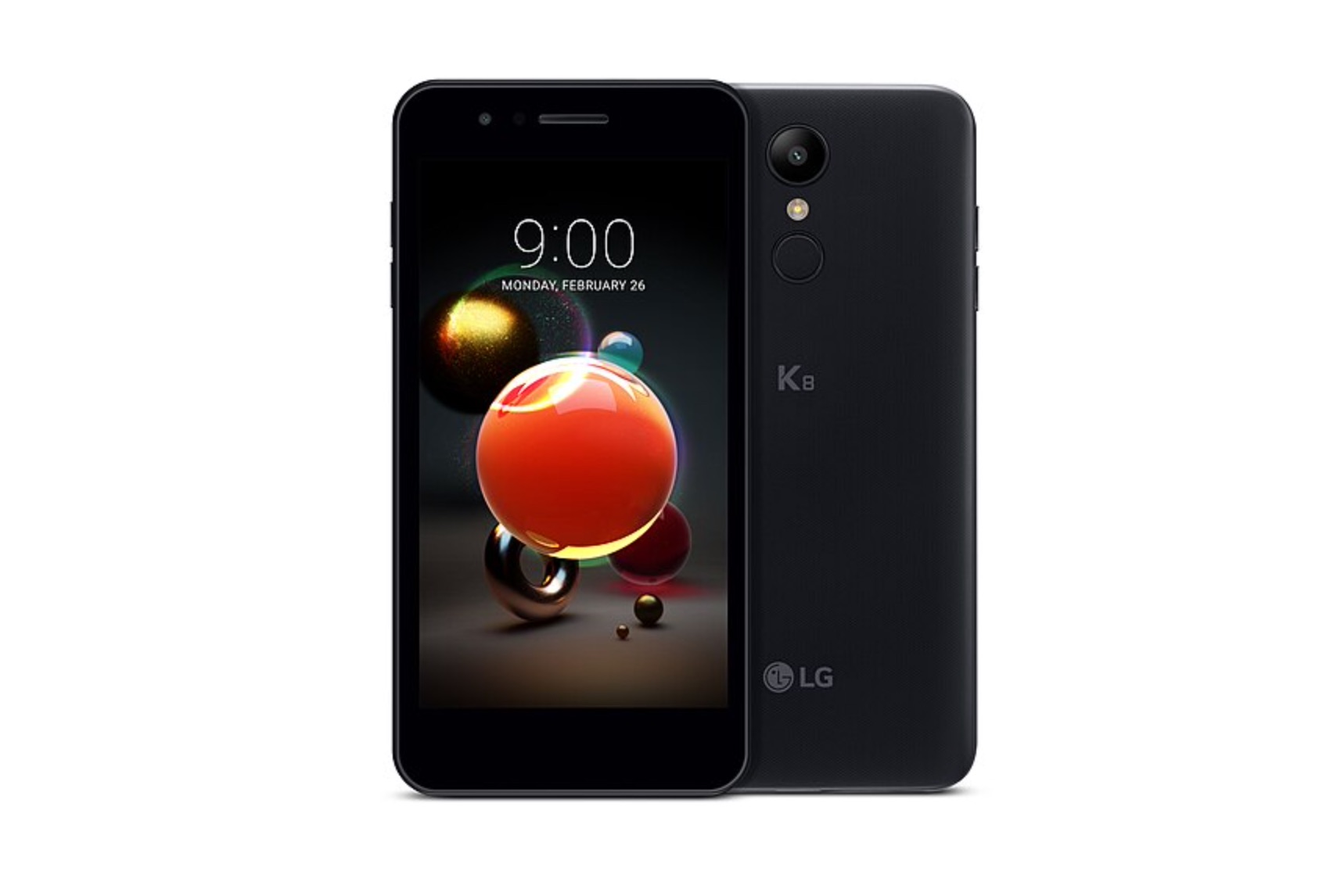 Back and front render of LG K8 phone