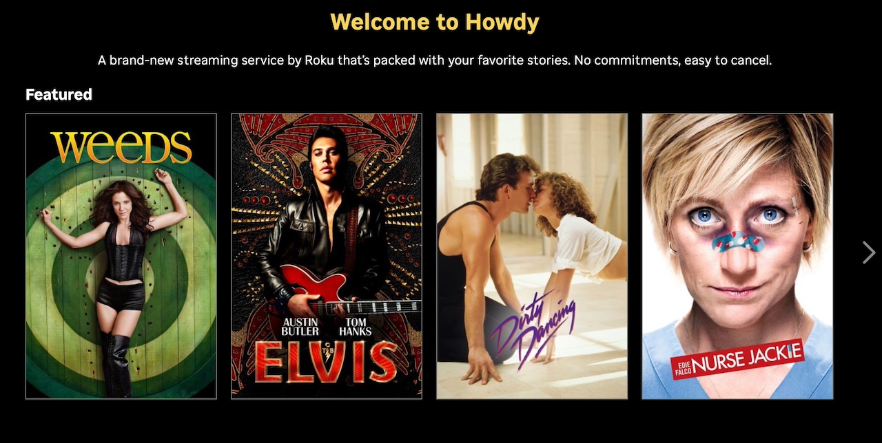 Welcome to Howdy text above grid of movies